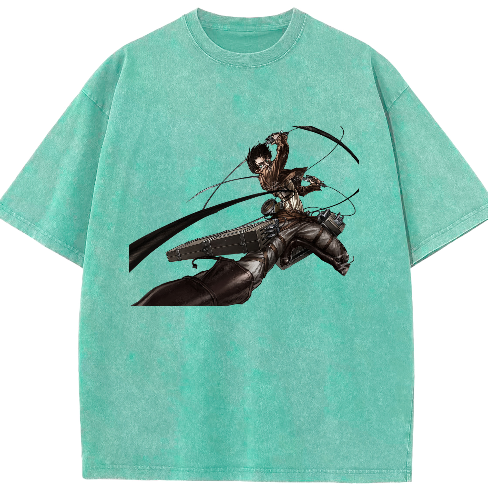 （画像用） 進撃の巨人 エレン･イェーガー Attack on Titan Eren Jäger 綿100% ヴィンテージ風 半袖Tシャツ（フロントプリント）